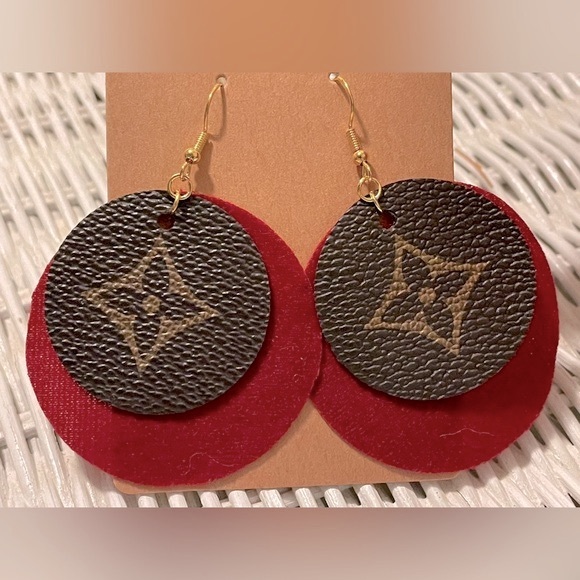 Custom Made Lux Earrings - NWT - hand crafted upcycled from a rehab bag 2” wide - Picture 2 of 4